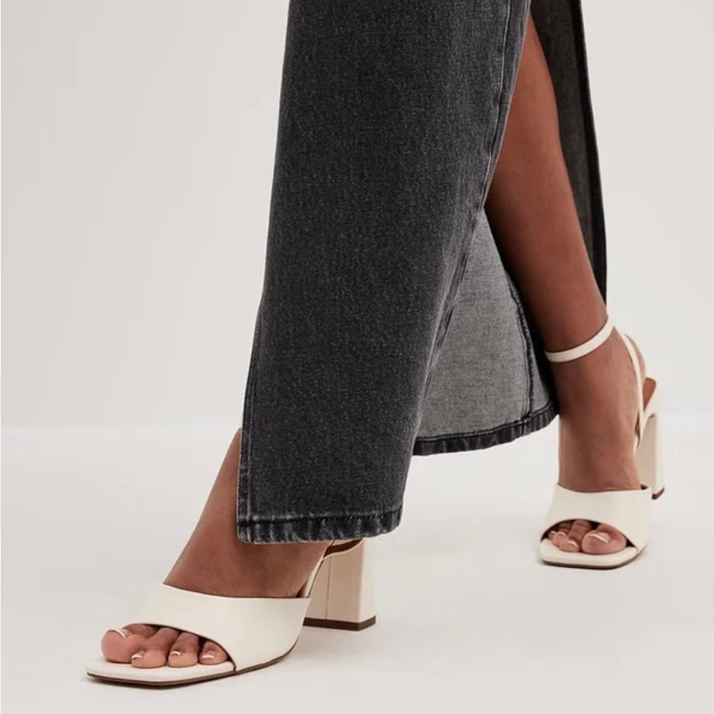 Women's Cream Block Heel Sandals with Ankle Strap